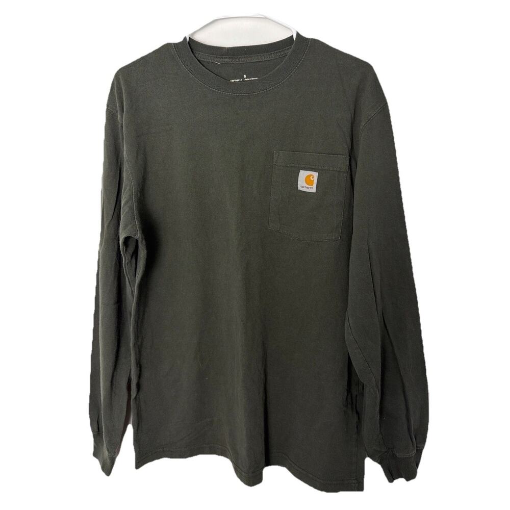 Carhartt Shirt Mens S Olive Green Original Fit Long Sleeve Logo Workwear Pocket